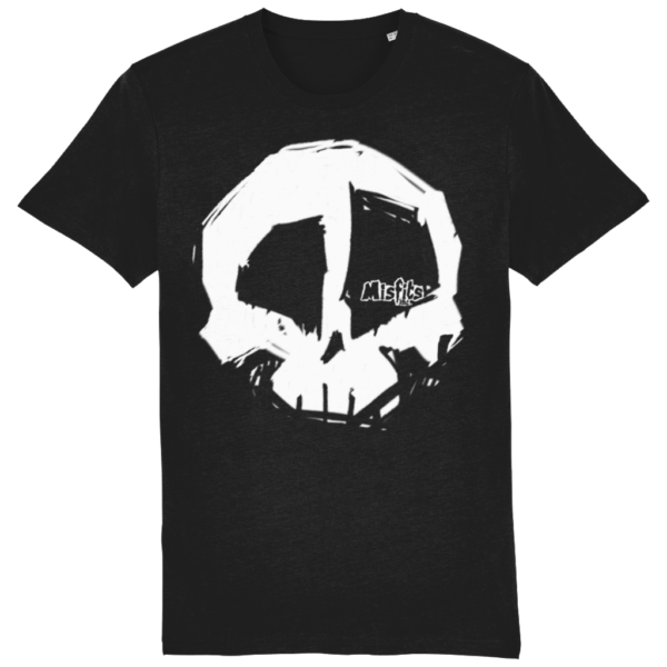 Black Skull T-shirt, Organic Cotton T-shirts, Quality Tees, Misfits inc Tshirt, White Logo Tshirts