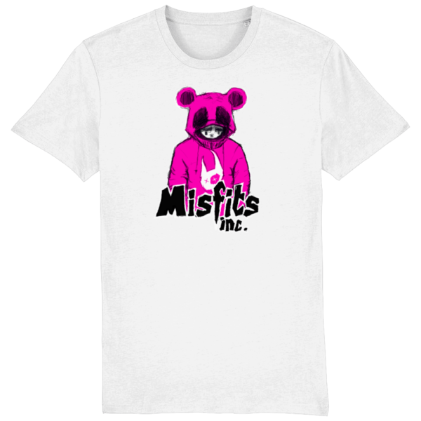 White T-Shirt ‘Sugar Pop’ in Pink Panda T-Shirt – Organic Cotton – Misfits inc